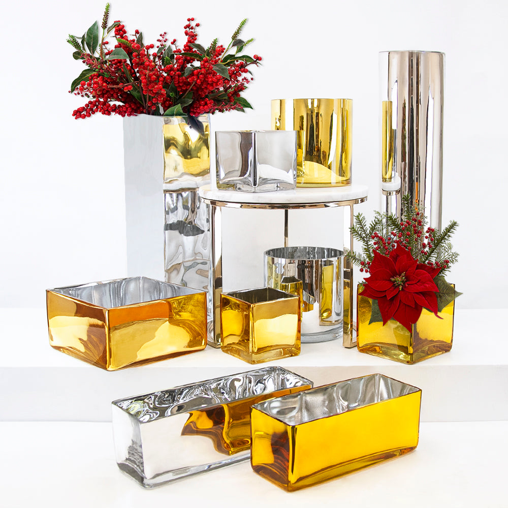 Mirror Glass Collection Gold - Wholesale Glass Floral Vases, Colorful Flower Vessels in Bulk & Decorative Containers For Florists | Unlimited Containers Inc