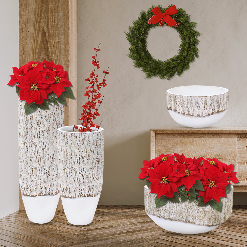 White Rustic Collection - Wholesale Poly Resin Vases for Flowers, Designer Poly Resin Columns, Aesthetic Stands and Modern Centerpieces in Bulk for Home Decor Industry | Unlimited Containers Inc