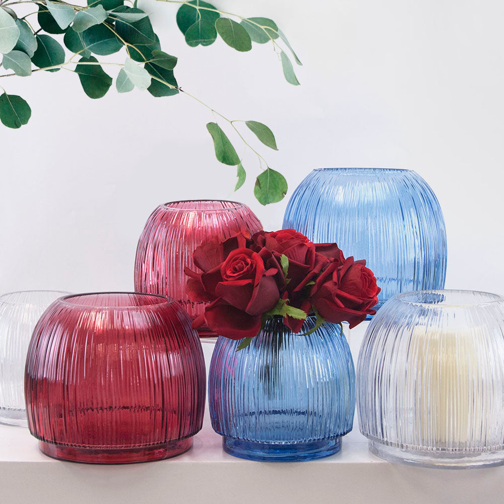Ribbed Glass Pot - Wholesale Glass Floral Vases, Colorful Flower Vessels in Bulk & Decorative Containers For Florists | Unlimited Containers Inc