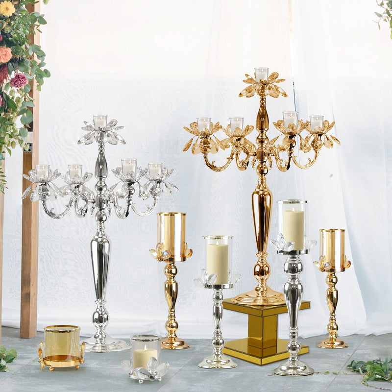 Crystal Petal Candlestick - Wholesale Designer Metal Candleholders & Candelabras, Modern Centerpieces, Contemporary Plant Stands in Bulk for Interior Design & Home Decor | Unlimited Containers Inc
