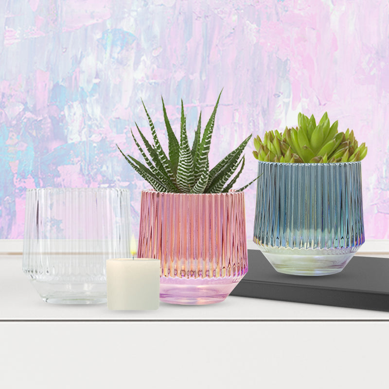 Iridescent Candle Holder - Elegant Glass Flower Vase | Unlimited Containers | Bulk Decorative Floral Containers For Event Companies