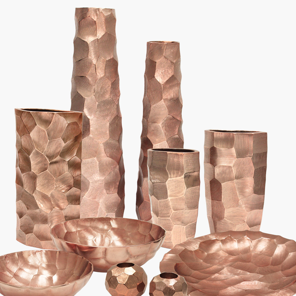 Pounded Metal Collection Copper - Wholesale Designer Metal Candleholders & Candelabras, Modern Centerpieces, Contemporary Plant Stands in Bulk for Interior Design & Home Decor | Unlimited Containers Inc