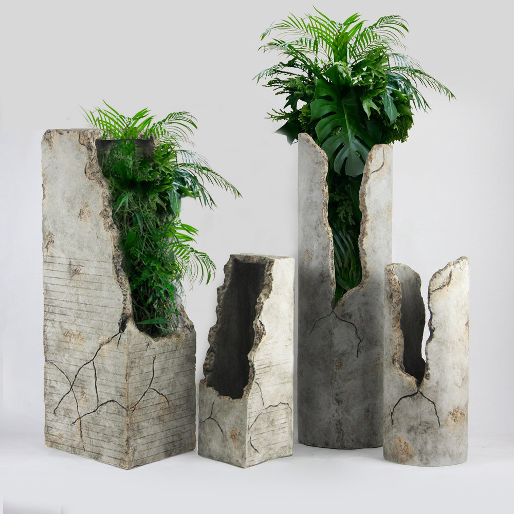 Prehistoric Poly Resin Collection - Wholesale Poly Resin Vases for Flowers, Designer Poly Resin Columns, Aesthetic Stands and Modern Centerpieces in Bulk for Home Decor Industry | Unlimited Containers Inc