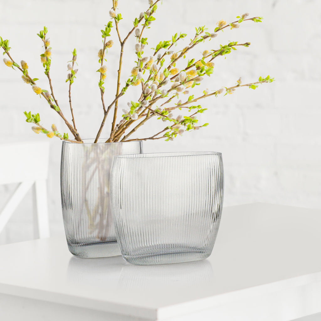 Ribbed Oval Glass - Aesthetic Glass Floral Vessel | Unlimited Containers | Wholesale Flower Vases