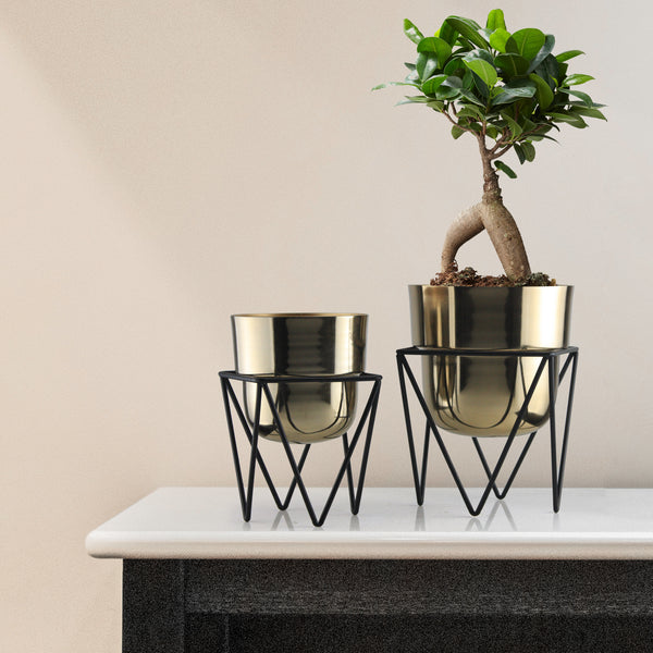 black and gold planter pots Gold Planter Pots on Triangular Stands