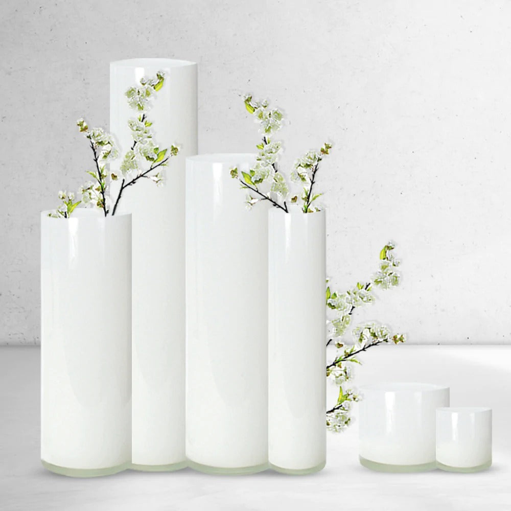 Premium Layered Glass Cylinder in White - Wholesale Glass Floral Vases, Colorful Flower Vessels in Bulk & Decorative Containers For Florists | Unlimited Containers Inc