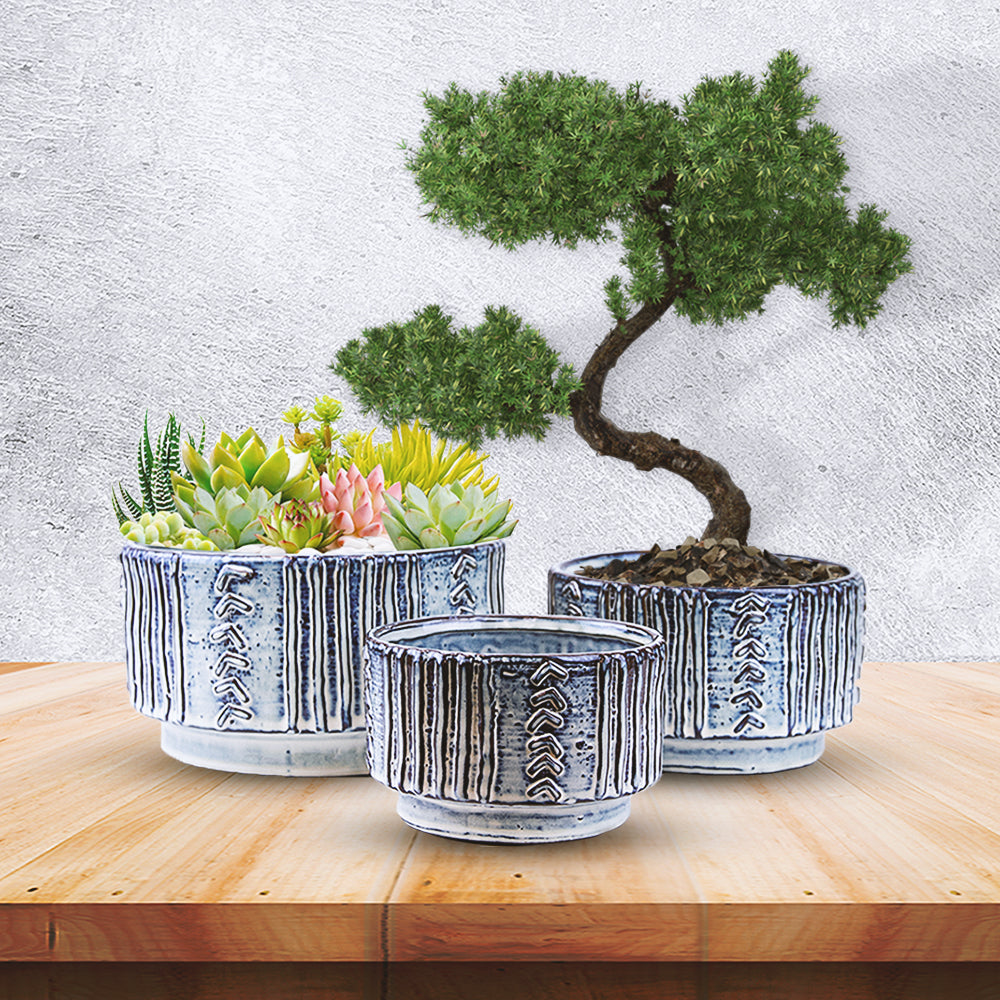 Retro Textured Blue Planter Pot - Wholesale Ceramic Planters, Bulk Ceramic Pots & Decorative Pottery for Home Decor Industry | Unlimited Containers Inc