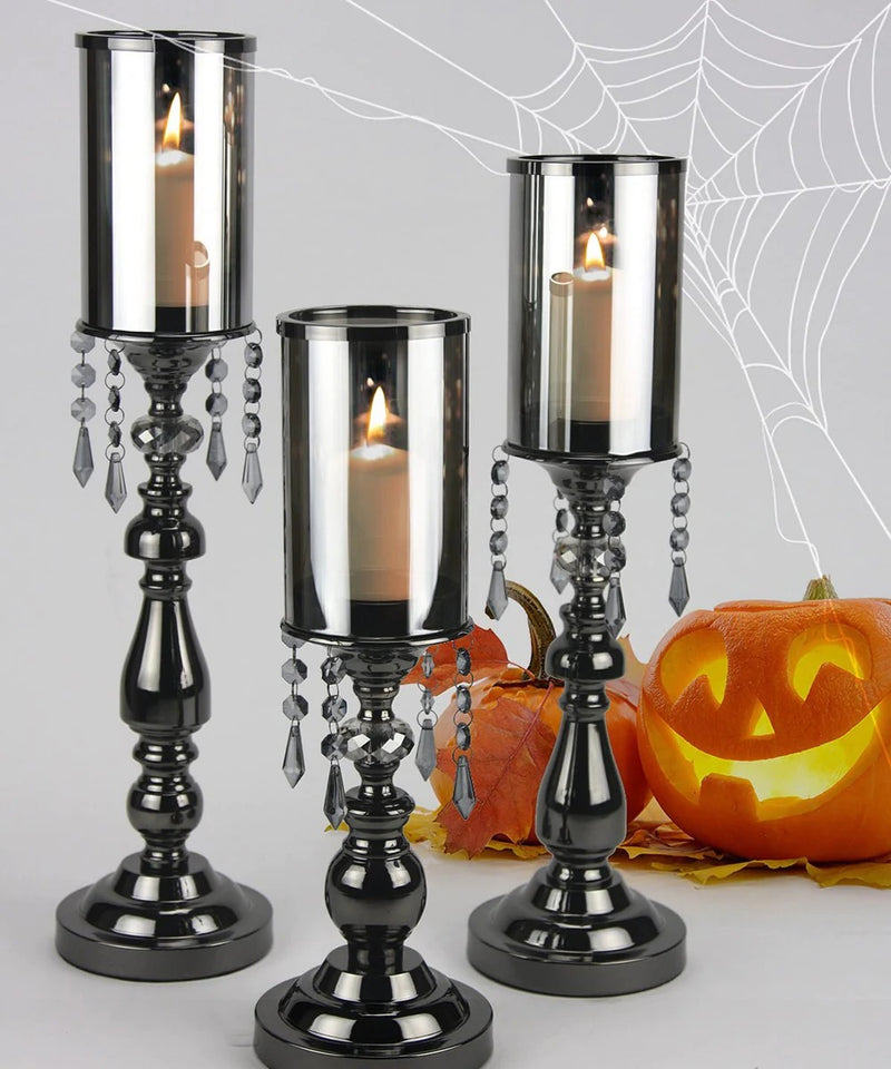 Pearlized Black Candelabra with Premium Crystals - Wholesale Designer Metal Candleholders & Candelabras, Modern Centerpieces, Contemporary Plant Stands in Bulk for Interior Design & Home Decor | Unlimited Containers Inc