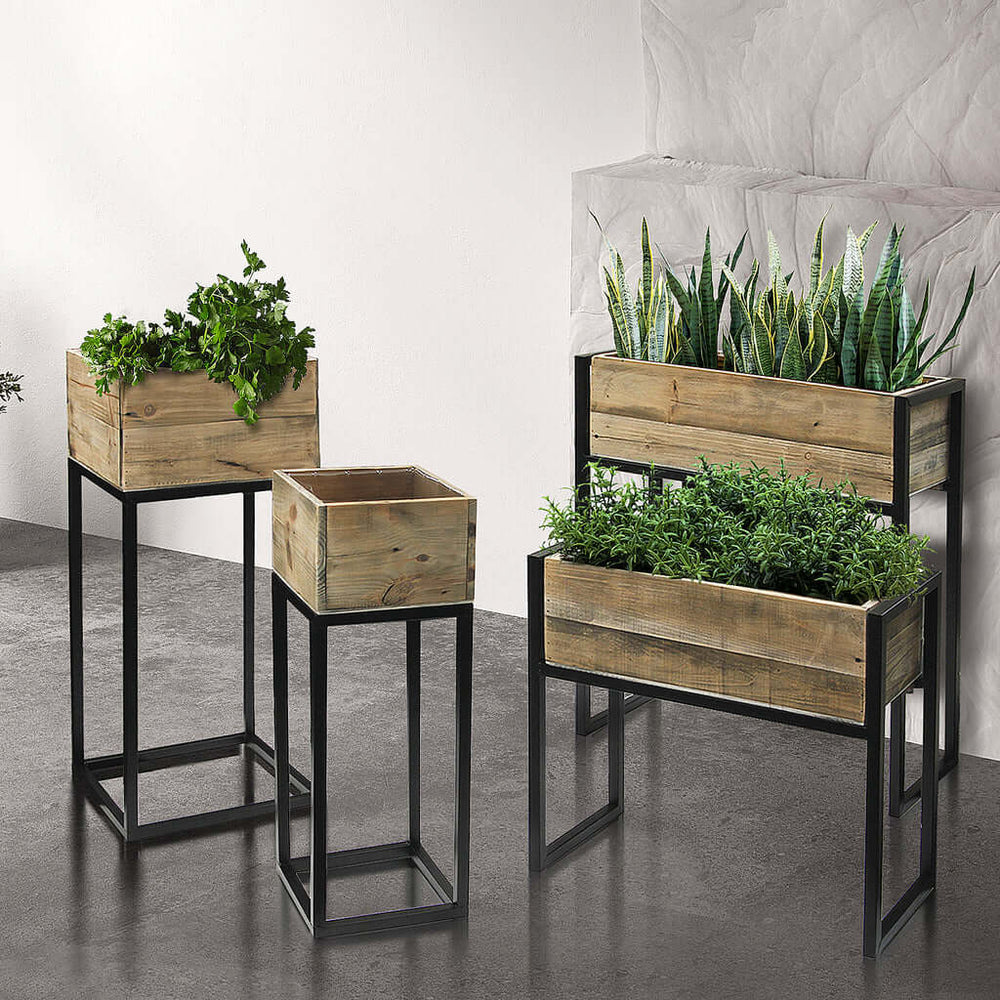 Reclaimed Wood Planters on Metal Stand Frame - Wholesale Case