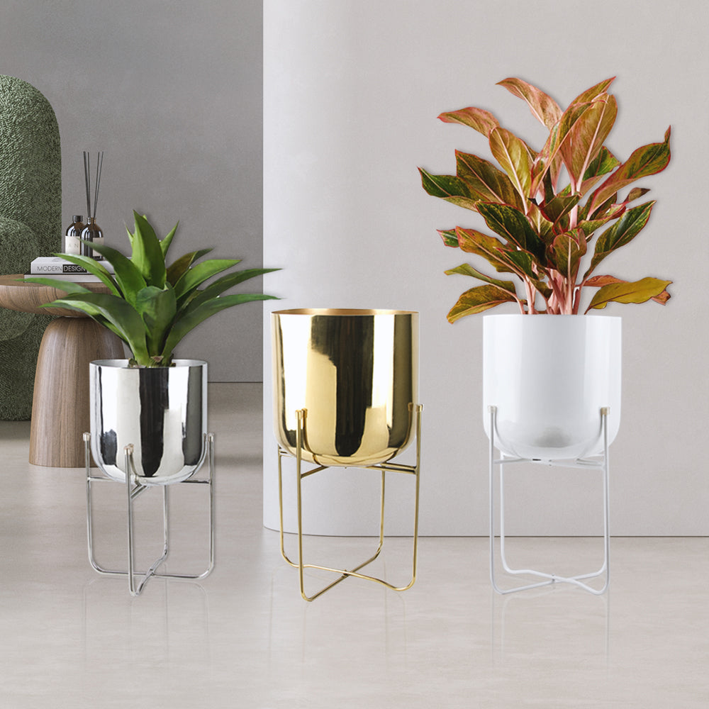 metallic pots for plants Elevated Metal Planter Pot with Stand