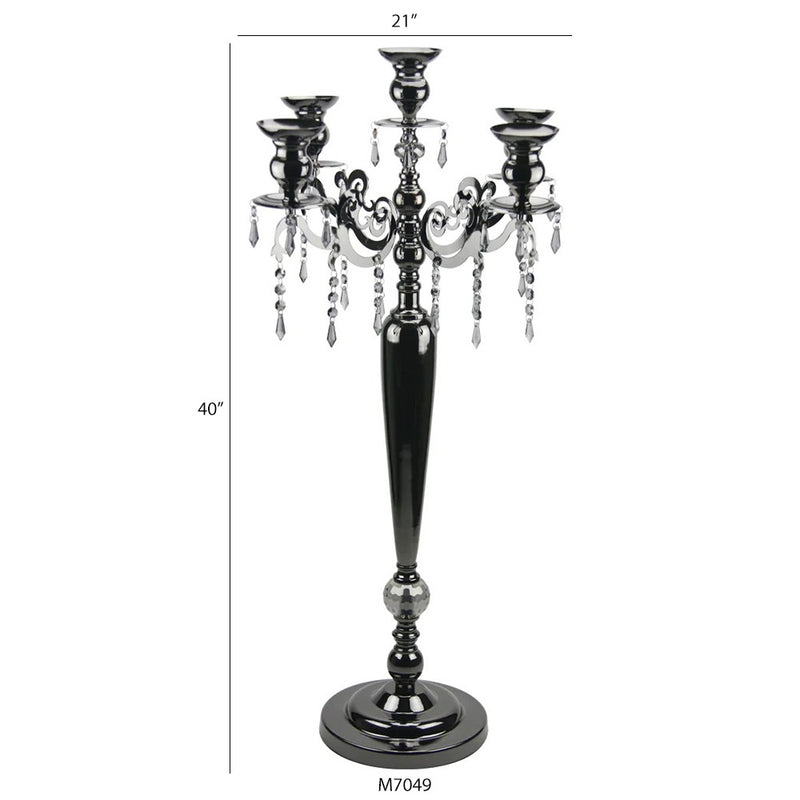 Pearlized Black Candelabra with Premium Crystals - Wholesale Designer Metal Candleholders & Candelabras, Modern Centerpieces, Contemporary Plant Stands in Bulk for Interior Design & Home Decor | Unlimited Containers Inc