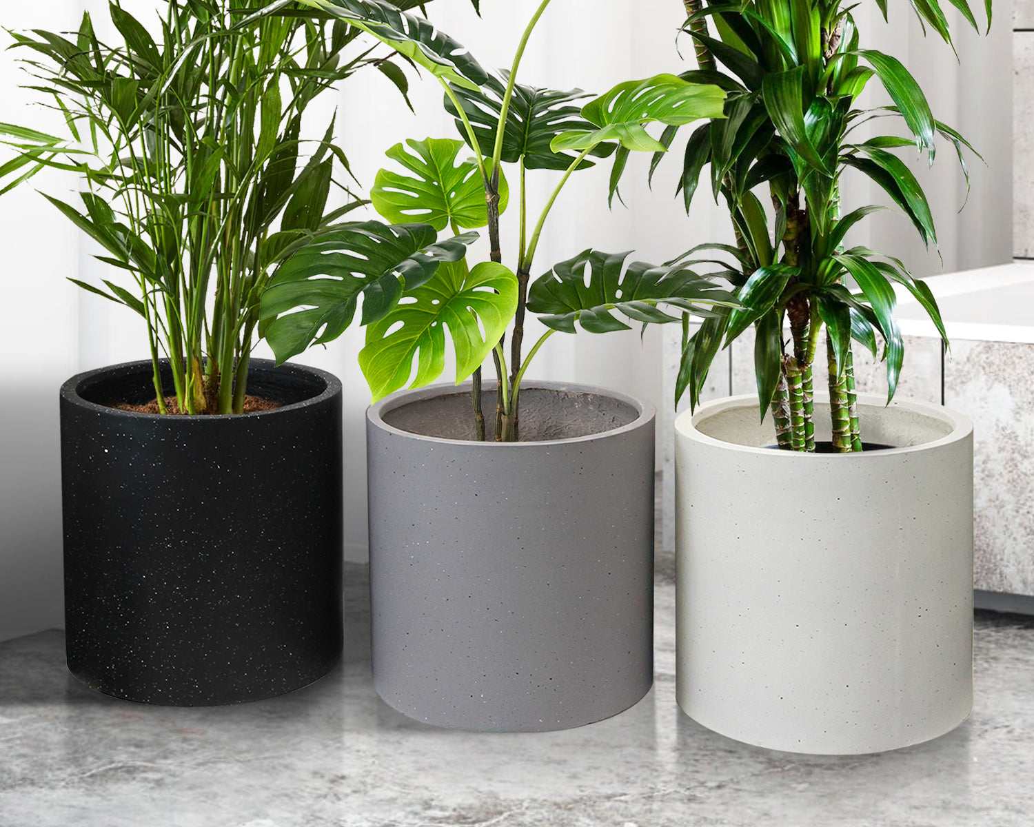 indoor floor planter FibraLuxe Cylinder Floor Planters