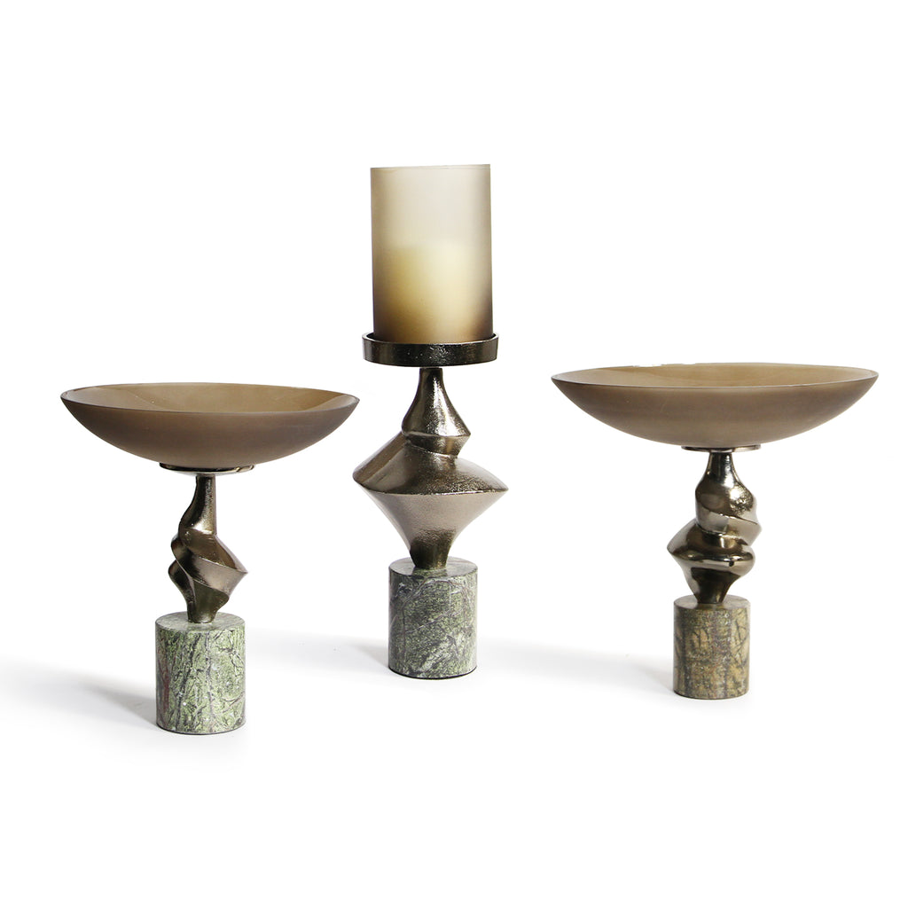 Glass Compote & Candle Holder Trio