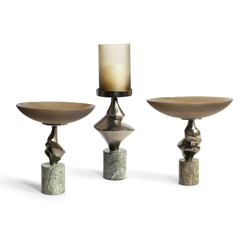 Glass Compote & Candle Holder Trio