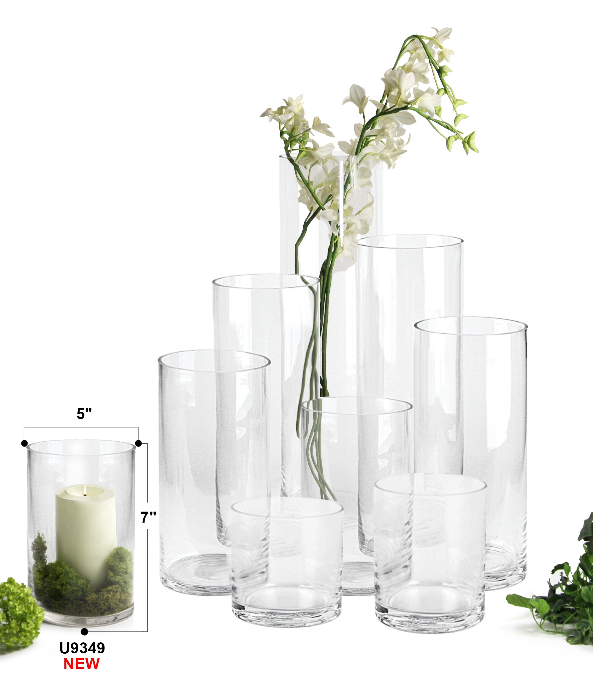 Tall Glass Vase① 5-inch Opening Tall Glass Cylinders - Wholesale Case