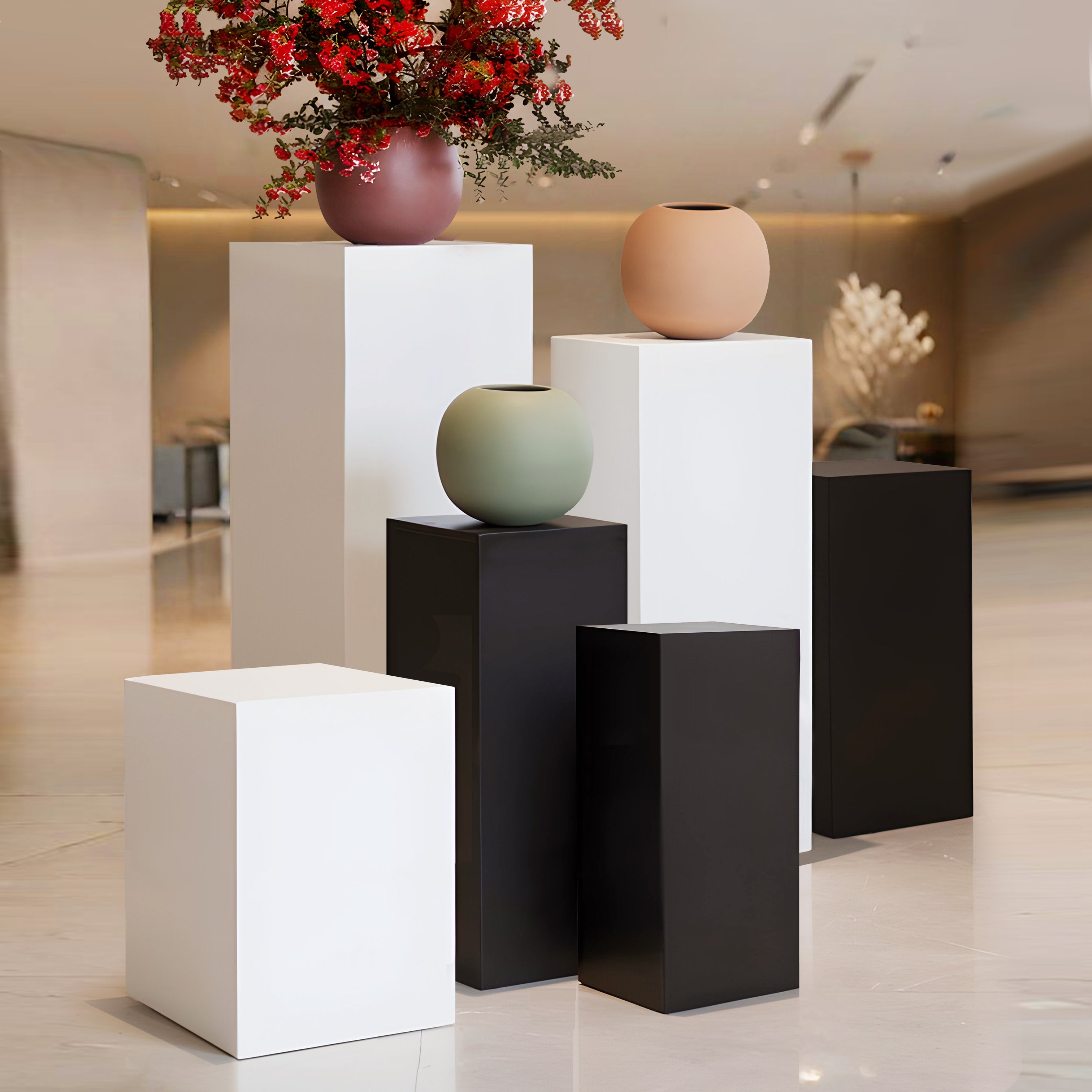 Wood Block Column Display Pedestal / Plant Stand Display Pedestal