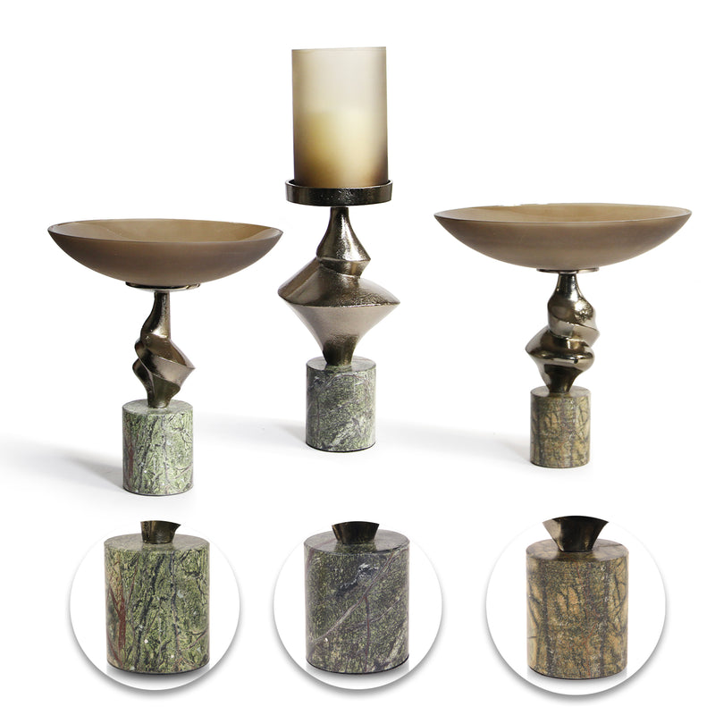 Glass Compote & Candle Holder Trio