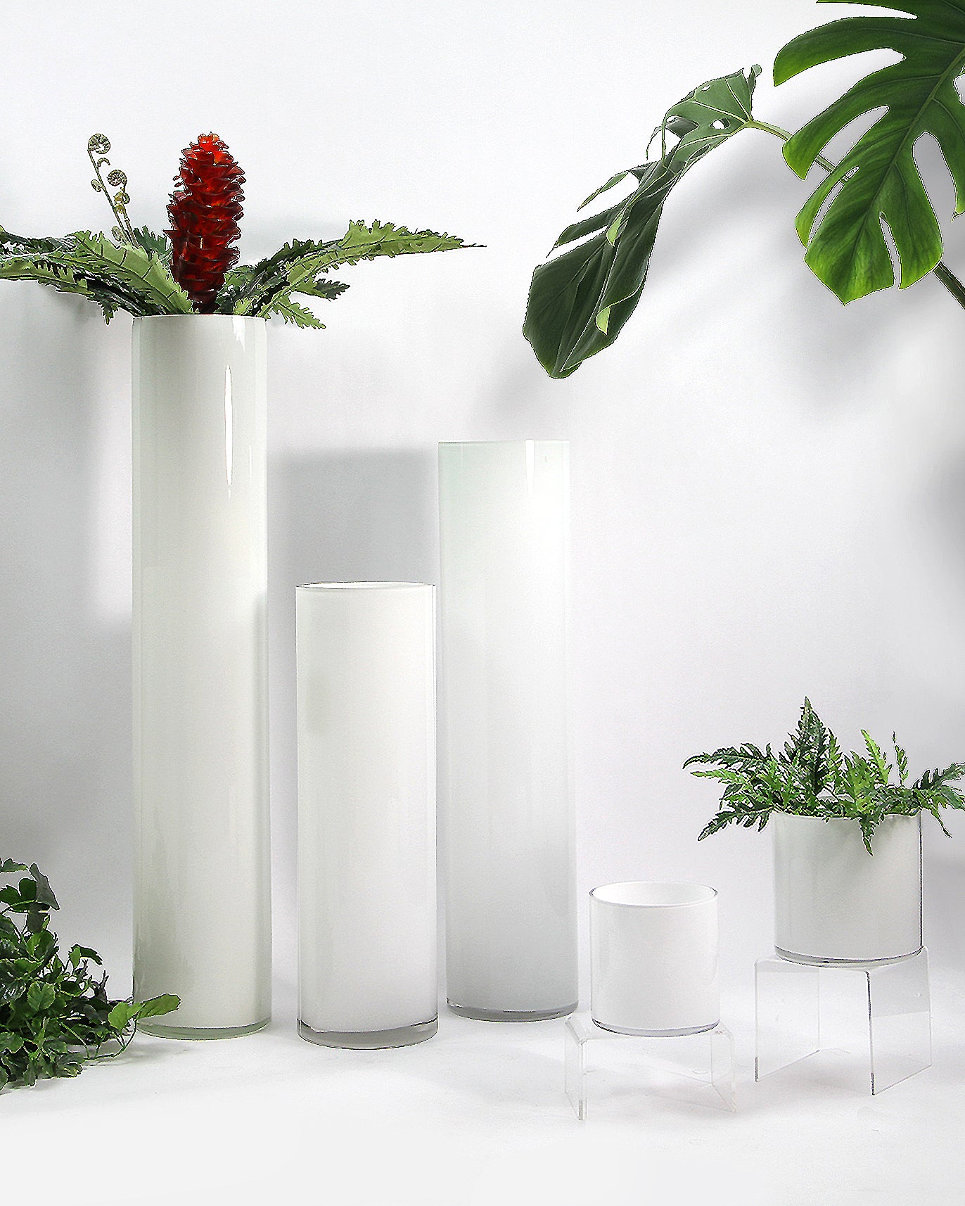 Premium Layered White Glass Cylinder Vases