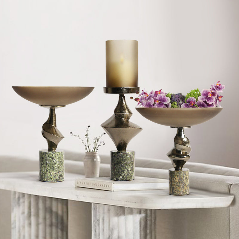 Glass Compote & Candle Holder Trio