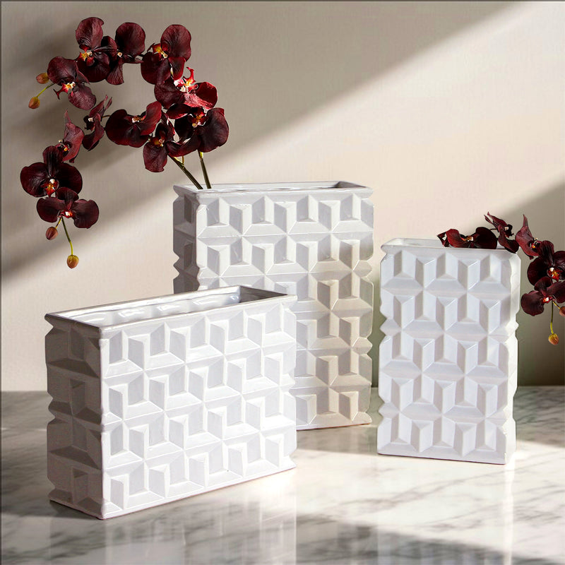Embossed White Ceramic Vase