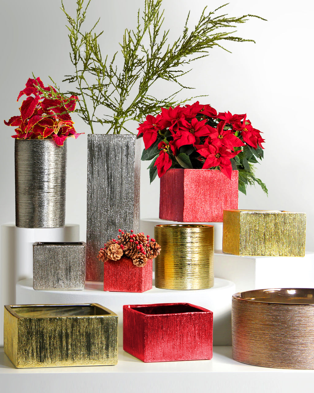 Etched Metallic Red Cylinders