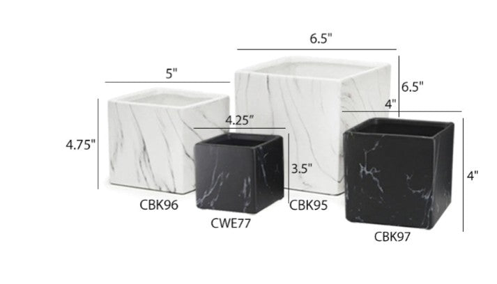 Black and White Marble Square Pots
