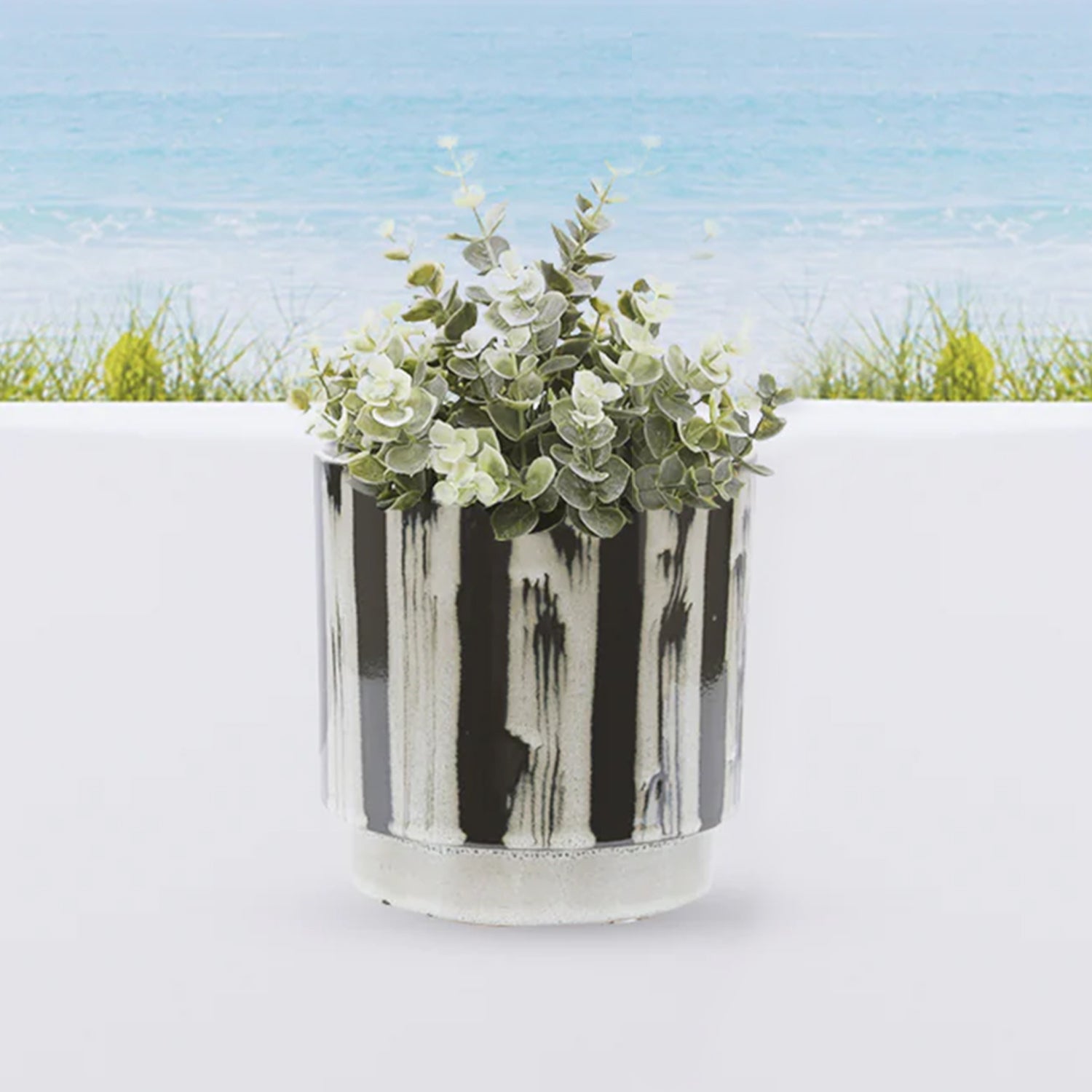black and white striped pot plant Calligraphy Vase