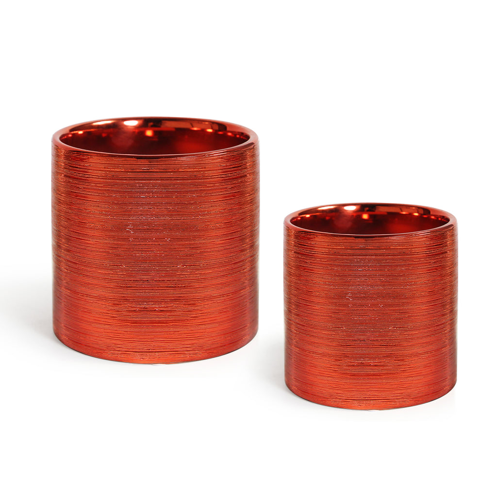 Etched Metallic Red Orchid Pots