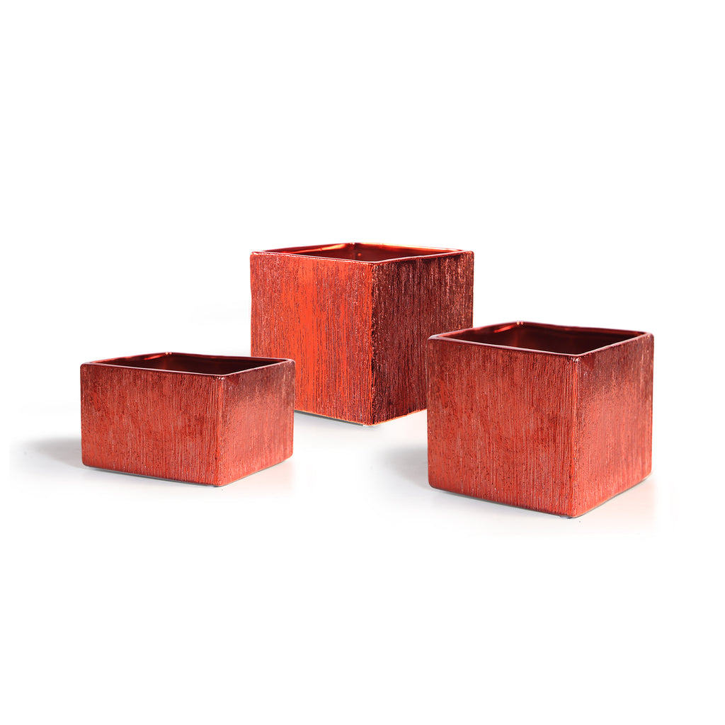 Etched Metallic Red Cubes & Squares