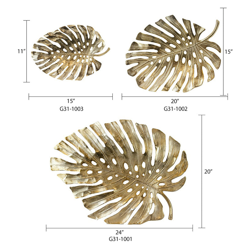 Monstera Leaf Platter and Wall Art - Wholesale Designer Metal Candleholders & Candelabras, Modern Centerpieces, Contemporary Plant Stands in Bulk for Interior Design & Home Decor | Unlimited Containers Inc