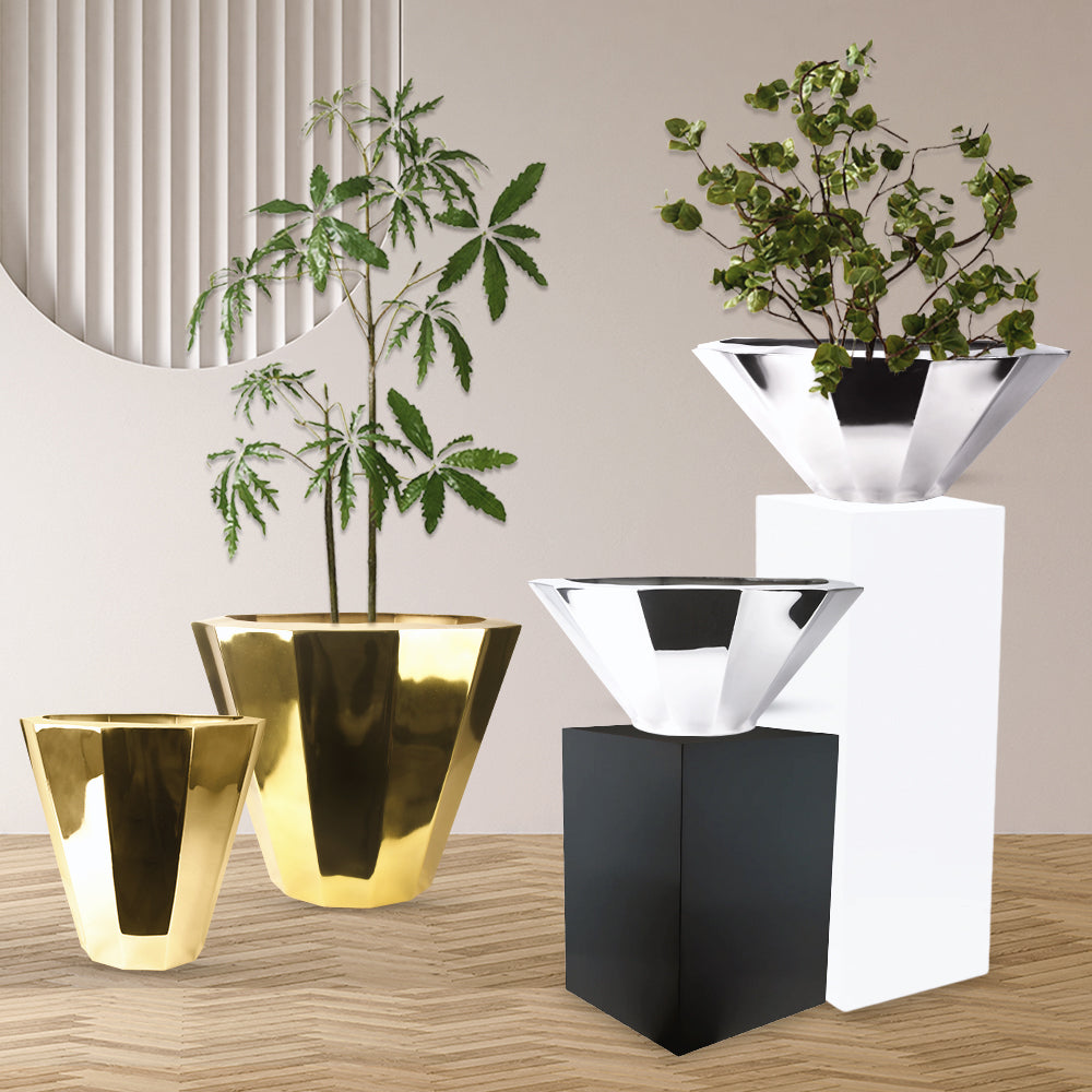 Shiny Flower Vase - Wholesale Designer Metal Candleholders & Candelabras, Modern Centerpieces, Contemporary Plant Stands in Bulk for Interior Design & Home Decor | Unlimited Containers Inc