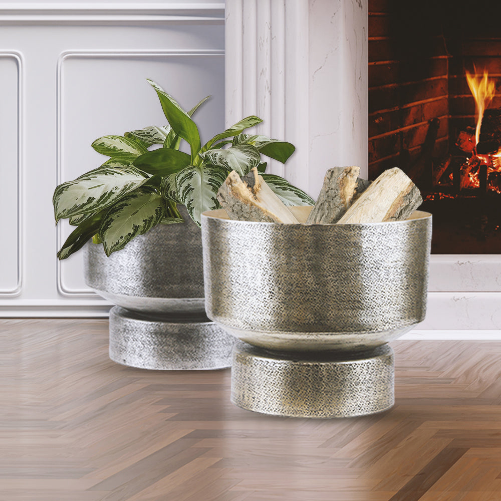large metal plant pots Aluminum Brush Bowl Floor Planter Set