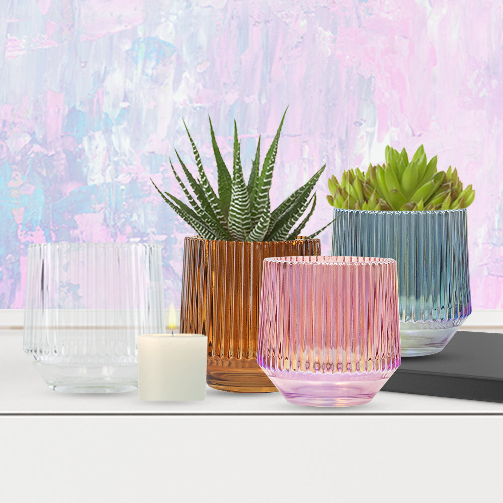 Iridescent Candle Holder - Decorative Glass Floral Vase | Unlimited Containers | Wholesale Vases For Florists