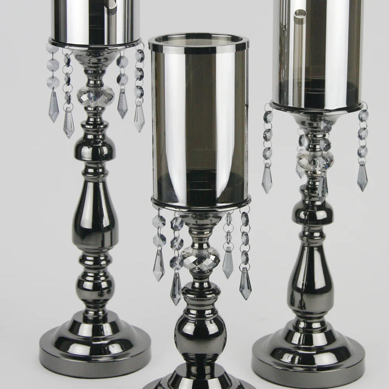 Pearlized Black Candelabra with Premium Crystals - Wholesale Designer Metal Candleholders & Candelabras, Modern Centerpieces, Contemporary Plant Stands in Bulk for Interior Design & Home Decor | Unlimited Containers Inc