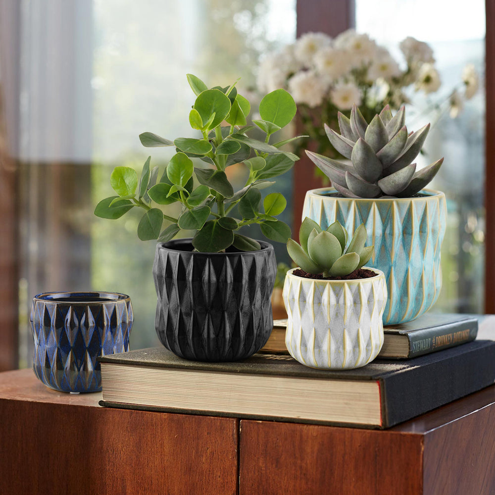 Ribbed Textured Ceramic Pot Décor - Wholesale Case