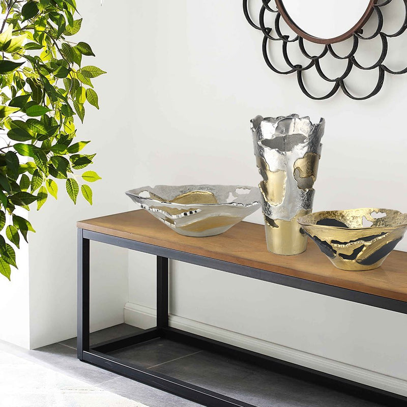Strata Vase and Supernova Bowls - Wholesale Designer Metal Candleholders & Candelabras, Modern Centerpieces, Contemporary Plant Stands in Bulk for Interior Design & Home Decor | Unlimited Containers Inc