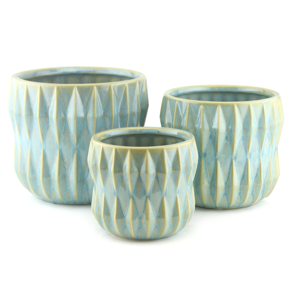 Textured Ribbed Ceramic Pot Ribbed Textured Ceramic Pot Décor - Wholesale Case