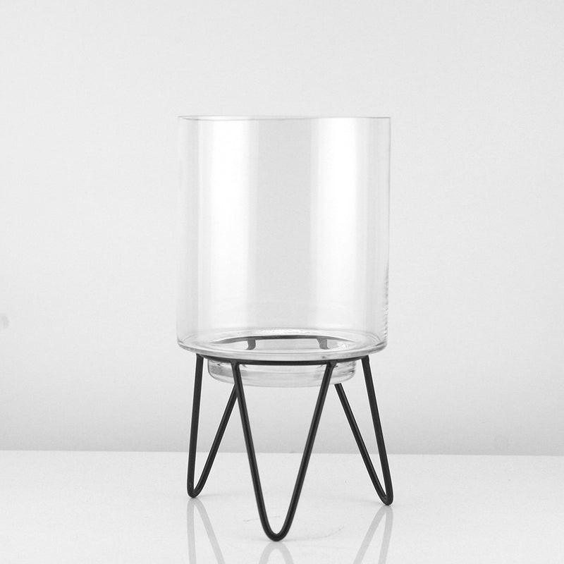 Glass Cylinder on Metal Stand - Designer Glass Floral Vase | Unlimited Containers | Bulk Floral Vases For Florists