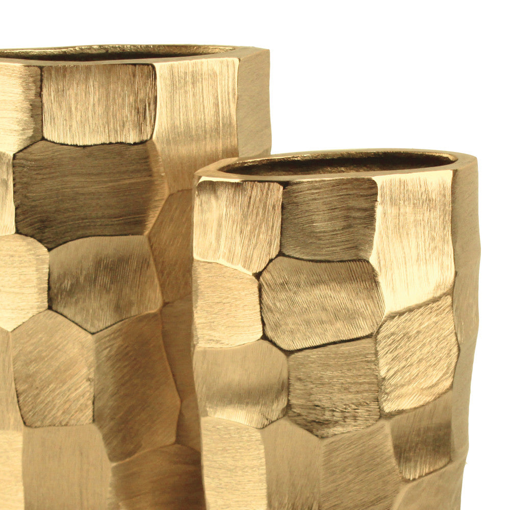 Pounded Metal Oval Tapered Vases