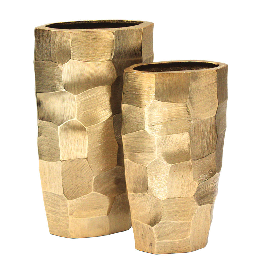 Pounded Metal Oval Tapered Vases