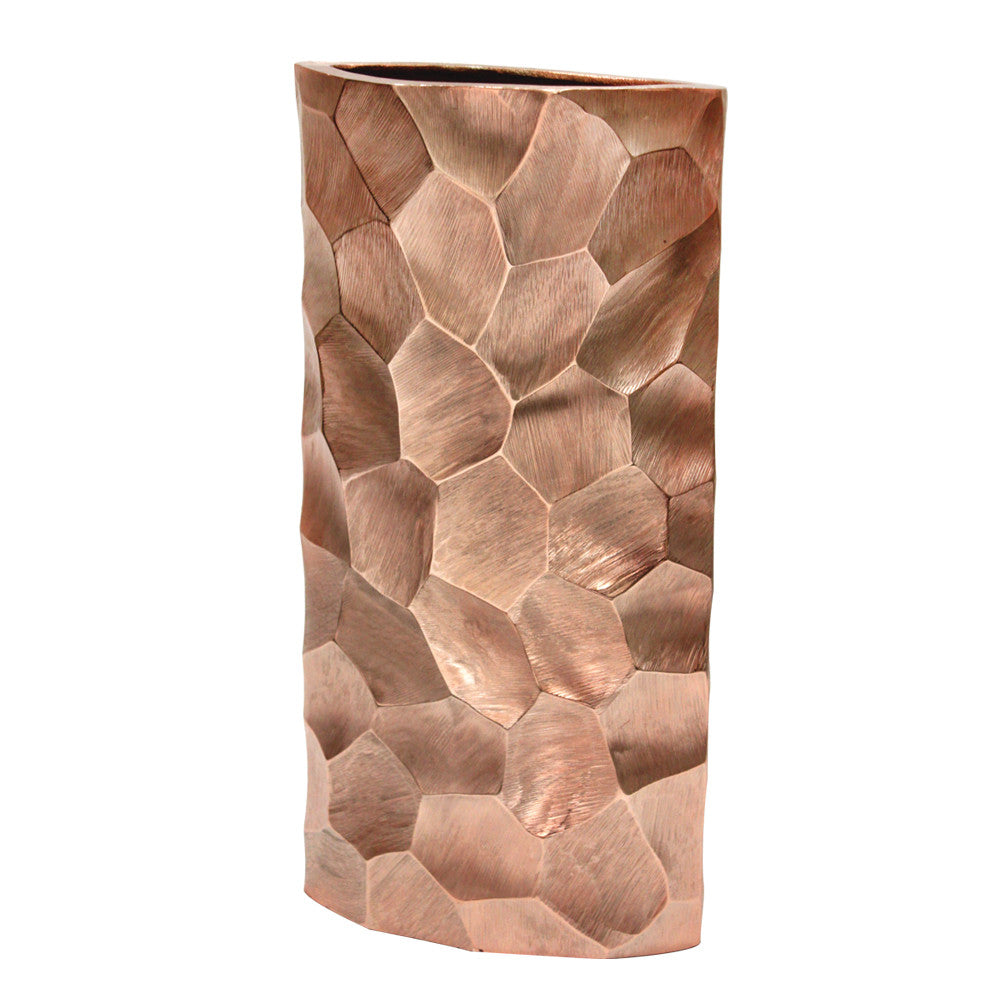 Pounded Metal Oval Vase