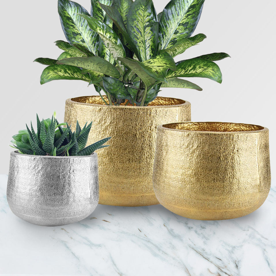 gold coloured indoor plant pots Aureate Metal Planter
