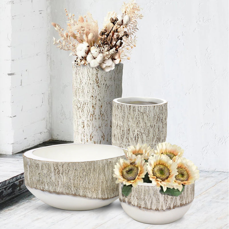 White Rustic Collection - Wholesale Poly Resin Vases for Flowers, Designer Poly Resin Columns, Aesthetic Stands and Modern Centerpieces in Bulk for Home Decor Industry | Unlimited Containers Inc