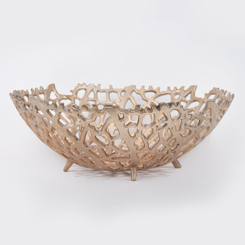 Aluminum Coral Striped Bowl - Wholesale Designer Metal Candleholders & Candelabras, Modern Centerpieces, Contemporary Plant Stands in Bulk for Interior Design & Home Decor | Unlimited Containers Inc