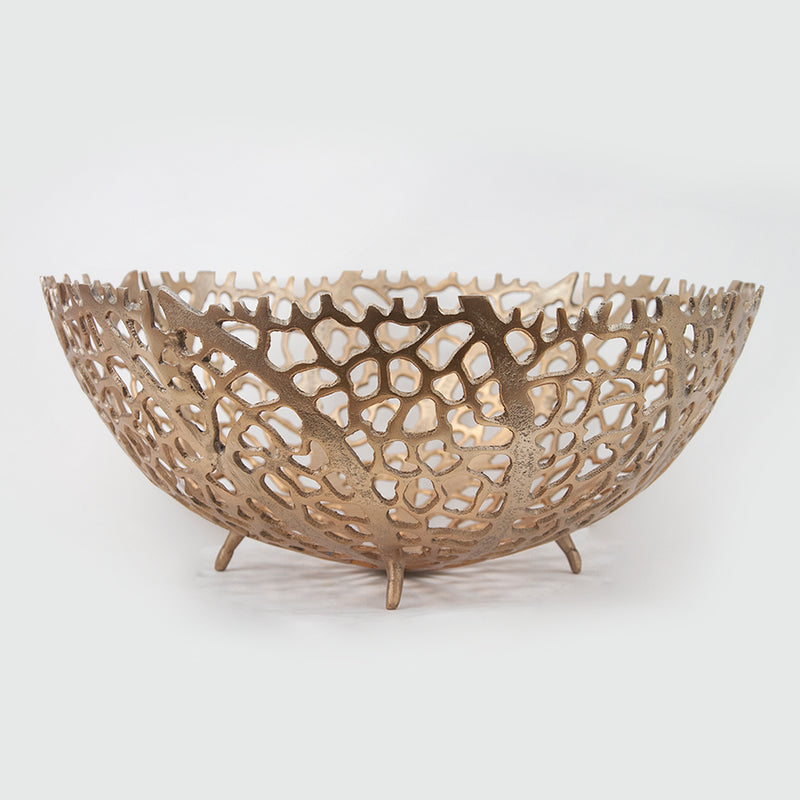 Aluminum Coral Striped Bowl - Wholesale Designer Metal Candleholders & Candelabras, Modern Centerpieces, Contemporary Plant Stands in Bulk for Interior Design & Home Decor | Unlimited Containers Inc