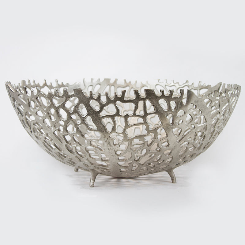 Aluminum Coral Striped Bowl - Wholesale Designer Metal Candleholders & Candelabras, Modern Centerpieces, Contemporary Plant Stands in Bulk for Interior Design & Home Decor | Unlimited Containers Inc