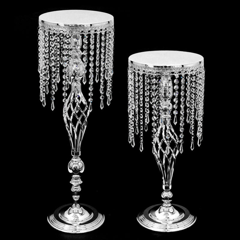 Hanging Crystals Floor/Table Cake Stand - Wholesale Designer Metal Candleholders & Candelabras, Modern Centerpieces, Contemporary Plant Stands in Bulk for Interior Design & Home Decor | Unlimited Containers Inc