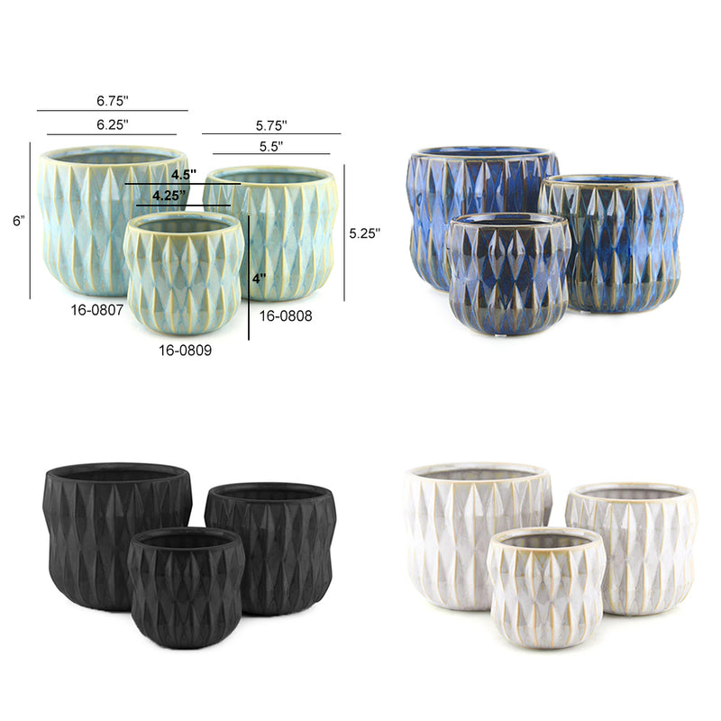 Textured Ribbed Ceramic Pot Ribbed Textured Ceramic Pot Décor - Wholesale Case