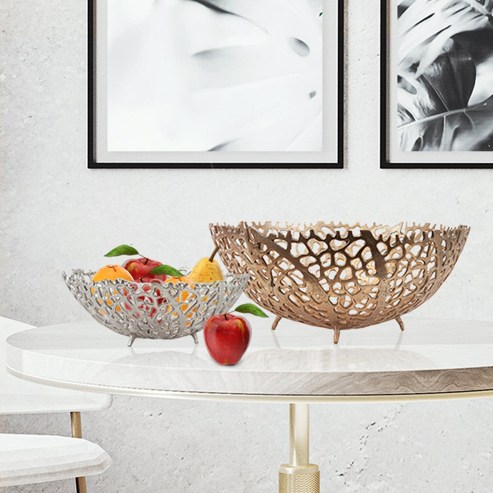 Aluminum Coral Striped Bowl - Wholesale Designer Metal Candleholders & Candelabras, Modern Centerpieces, Contemporary Plant Stands in Bulk for Interior Design & Home Decor | Unlimited Containers Inc
