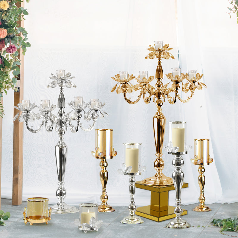 Crystal Petal Candelabra - Wholesale Designer Metal Candleholders & Candelabras, Modern Centerpieces, Contemporary Plant Stands in Bulk for Interior Design & Home Decor | Unlimited Containers Inc